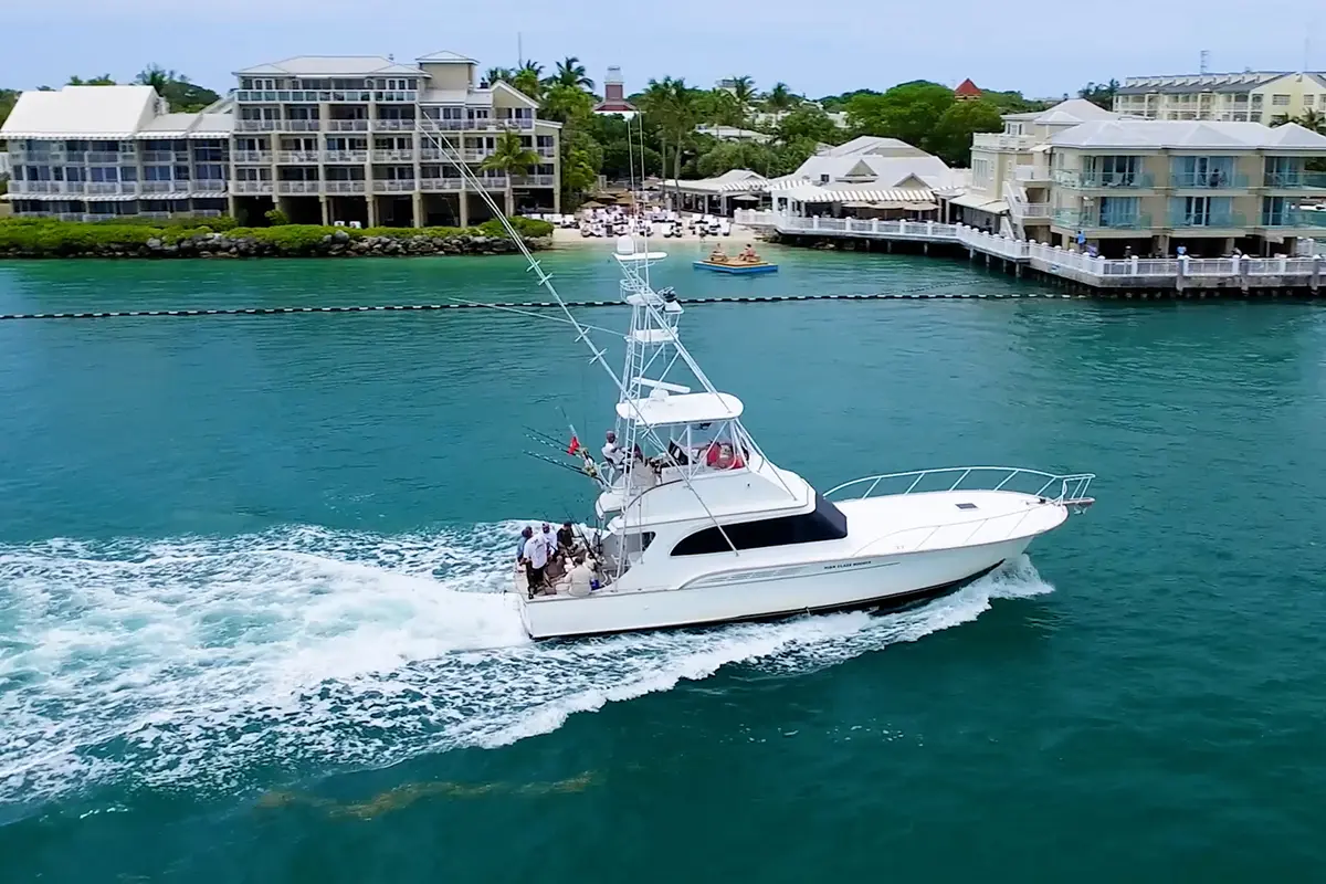 Aerial photo of a charter fishing boat in Key West.